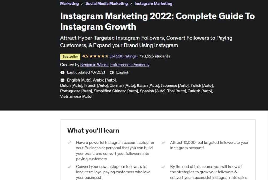 课程Instagram营销完整指南Instagram增长指南